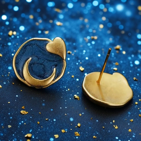 ποΈMinimalist Sun & Moon Enamel Earrings | 925 Silver Posts | Vintage Style ππ - Picture 6 of 13